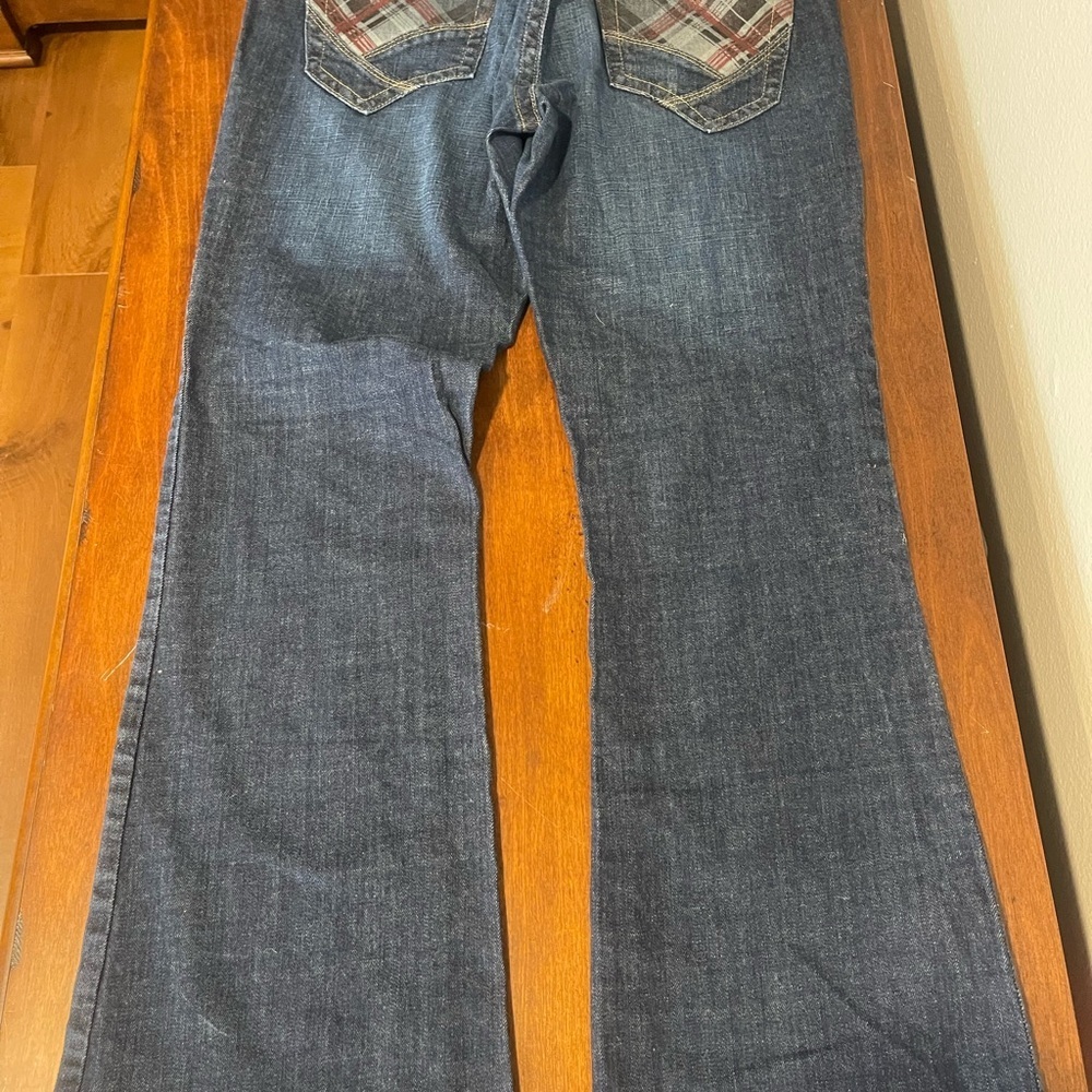 Vintage Upcycle Calvin Klein jeans plaid, low rise flare, wide leg jeans,30 - Picture 2 of 10